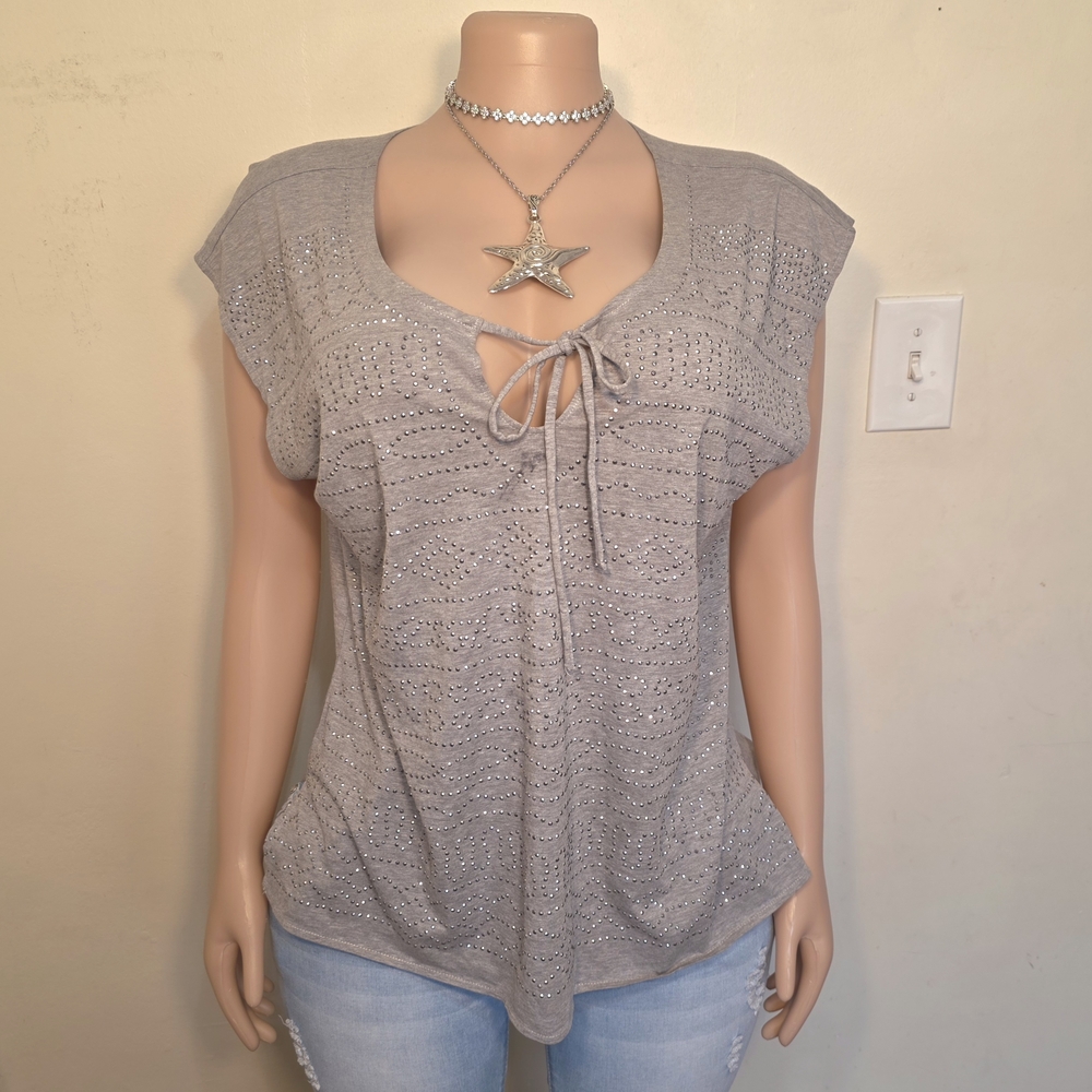 Banana Republic Gray Tie-Front Short Sleeve Top with Sparkle Detail